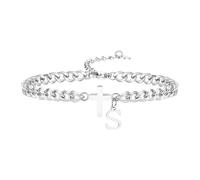 MIQNEEIDEIP A - Z Initial Cuban Chain Bracelets For Men, Silver Color Stainless Steel Cross Charrm Bracelet, Letter Alphabet Fashion Jewelry