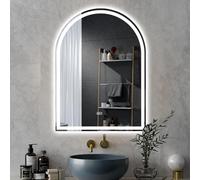 MIQU Arched Wall Mirror 80x60cm, Anti Fog Smart Illuminated Bathroom Mirror with LED, Dimmable 3-Color Lighting 3000K/4000K/6500K, IP44, for Bathroom Dressing Room Bedroom