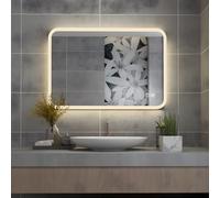 MIQU Bathroom Mirror with LED Lights 600x500mm, Illuminated Rectangular Large Wall Mounted Hanging Mirror with Dimmable 3 Colors, Demister Pad & Touch Switch for Bath, Dressing Room, Toilet