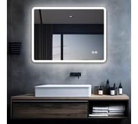 MIQU LED Bathroom Mirror with Light 600 x 500 mm Large Wall Mounted Hanging Illuminated Rectangular Mirror with Dimmable, 3 Colors, Anti-Fog & Touch Switch for Living Room, Toilet, Hallway