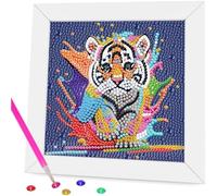 Miquans Art Diamond Painting Kit for Kids - Animal Themed Tiger Design, Wooden Frame (6x6inch)
