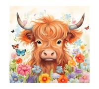 Miquans Art Highland Cattle Paint by Numbers Adult Kit- Adult Paint by Numbers Butterfly Flower,Paint by Number Great for Home Wall Decor(12x12inch)