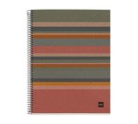 Miquelrius - 100% Recycled Notebook, 4 Colour Stripes, A4, 120 Sheets Grid 5 x 5 mm, 80 g Paper, 4 Drills, Recycled Cardboard Cover, Eco Striped Design