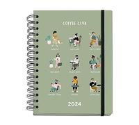 Miquelrius - 2024 Coffee Lovers Yearly Diary, Week View, Plus Size 155 x 213 mm (similar A5), Hard Cover, Spiral Binding, Elastic Closure, Multilingual, Coffee Club Green