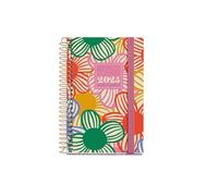 Miquelrius - 2025 Diary, 80 x 120 mm, Day Page Agenda, Laminated Cardboard Cover, Spiral, Elastic Closure, Paper 80 g/m², Catalan, English and Portuguese, Flowery