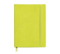 Miquelrius - 2025 Diary, Size 155 x 213 mm, Day Page Diary, Stitched Leather Cover, 100 g/m² Sustainable Paper, Elastic Closure, Spanish, English and Portuguese, Fluor