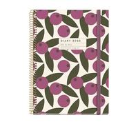 Miquelrius - 2025 Diary, Yearly Agenda 155 x 213 mm, Day Page Agenda, Laminated Cardboard Cover, Spiral, Elastic Closure, Paper 80 g/m², Spanish, English and Portuguese, Olive