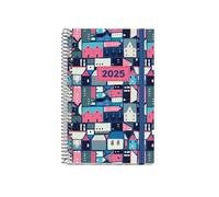 Miquelrius - 2025 Diary, Yearly Diary 117 x 182 mm, Day Page Agenda, Laminated Cardboard Cover, Spiral, Elastic Closure, Paper 80 g/m², Spanish, English and Portuguese, Villa