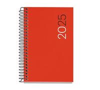 Miquelrius - 2025 Diary, Yearly Diary 80 x 120 mm, Day Page, Flexible Polypropylene Cover, Spiral, Paper 80 g/m², Spanish, English and Portuguese, Red