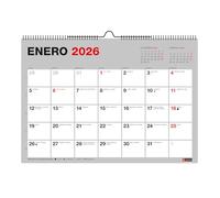 Miquelrius - 2026 Basic Wall Calendar, 210 x 150 mm Annual Organiser with Note, Double Spiral Binding, 12 Month Planner, Spanish