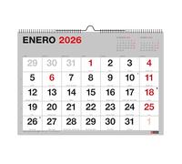 Miquelrius - 2026 Basic Wall Calendar with Large Numbers, A3 Yearly Organiser: 420 x 296 mm, with Note, Double Spiral Binding, 12 Month Planner, Spanish