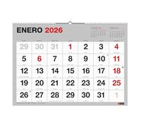 Miquelrius - 2026 Basic Wall Calendar, Yearly Organiser 590 x 420 mm, with Note Space, Large Numbers, Double Spiral Binding, 12 Month Planner XL, Spanish