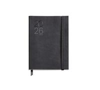 Miquelrius - 2026 Day Per Page Diary, Easy to Carry (122 x 168 mm), Daily Planning, Flexible Cover with Stitched Leather, 80 g/m² Paper, ES-EN-PT, Black