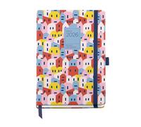 Miquelrius - 2026 Day Per Page Diary, Easy to Carry (122 x 168 mm), Daily Planning, Hard Cardboard Cover, Spiral, Elastic Closure, Paper 80 g/m², ES-EN-PT, Houses