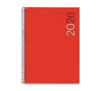 Miquelrius - 2026 Day Per Page Diary, Similar A5+ (155 x 213 mm), Polypropylene Flexible Cover, Spiral, Paper 80 g/m², Daily Planner, CAT-EN-PT, Red