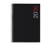 Miquelrius - 2026 Day Per Page Diary, Similar A5+ (155 x 213 mm), Polypropylene Flexible Cover, Spiral, Paper 80 g/m², Daily Planner, CAT-EN-PT, Black