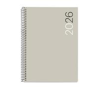 Miquelrius - 2026 Day Per Page Diary, Similar A5+ (155 x 213 mm), Polypropylene Flexible Cover, Spiral, Paper 80 g/m², Daily Planner, CAT-EN-PT, Grey