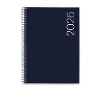 Miquelrius - 2026 Day Per Page Diary, Similar A5+ (155 x 213 mm), Polypropylene Flexible Cover, Spiral, Paper 80 g/m², Daily Planner, CAT-EN-PT, Navy Blue
