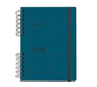 Miquelrius - 2026 Day Per Page Diary, Similar A5+ (160 x 218 mm), Daily Planning, Textured Cover, 100 g/m² Paper, Elastic Closure, Metal Spiral Divided, ES-EN-PT, Navy
