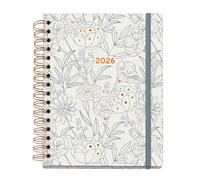 Miquelrius - 2026 Day Per Page Diary, Similar A5+ (164 x 218 mm), Double Wirebound, Laminated Cardboard Cover, 100 g/m² Paper, Daily Planning, 6 Languages, Stickers, Arno Dufour Design, Bouquet