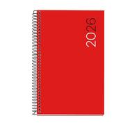 Miquelrius - 2026 Day Per Page Diary, Similar A6+ (117 x 182 mm), Polypropylene Flexible Cover, Spiral, Paper 80 g/m², Daily Planner, CAT-EN-PT, Red
