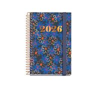 Miquelrius - 2026 Day Per Page Diary, Small and Portable (80 x 120 mm), Daily Planning, Hard Cardboard Cover, Spiral, Elastic Closure, Paper 80 g/m², ES-EN-PT, Daisies