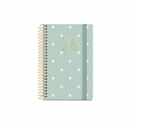 Miquelrius - 2026 Day Per Page Diary, Small and Portable (80 x 120 mm), Daily Planning, Hard Cardboard Cover, Spiral, Elastic Closure, Paper 80 g/m², CAT-EN-PT, Polka Dots