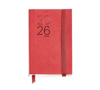 Miquelrius - 2026 Day Per Page Diary, Small Format (90 x 140 mm), Daily Planning, Flexible Cover with Stitched Leather, Paper 80 g/m², ES-EN-PT, Red