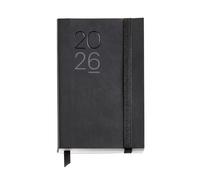 Miquelrius - 2026 Day Per Page Diary, Small Format (90 x 140 mm), Daily Planning, Flexible Cover with Stitched Leather, Paper 80 g/m², ES-EN-PT, Black