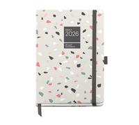 Miquelrius - 2026 Day to a Page Diary, Easy to Carry (122 x 168 mm), Daily Planning, Hard Cardboard Cover, Spiral, Elastic Closure, Paper 80 g/m², ES-EN-PT, Terrazzo