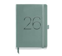 Miquelrius - 2026 Day to a Page Diary, Similar A5+ (155 x 213 mm), Daily Planning, Flexible Cover Stitched Leather, Elastic Closure, Inner Pocket, Paper 80 g/m², ES-EN-PT, Green