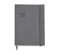 Miquelrius - 2026 Day to a Page Diary, Similar A5+ (155 x 213 mm), Daily Planning, Flexible Cover with Stitched Leather, Paper 80 g/m², ES-EN-PT, Grey