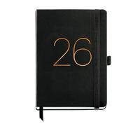Miquelrius - 2026 Day to a Page Diary, Similar A5+ (155 x 213 mm), Daily Planning, Flexible Cover with Stitched Leather, Elastic Closure, Inner Pocket, Paper 80 g/m², ES-EN-PT, Black