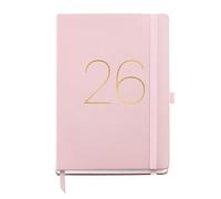 Miquelrius - 2026 Day to a Page Diary, Similar A5+ (155 x 213 mm), Daily Planning, Flexible Cover with Stitched Leather, Elastic Closure, Inner Pocket, Paper 80 g/m², CAT-EN-PT, Pink