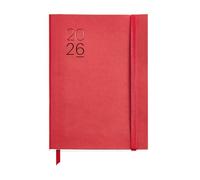 Miquelrius - 2026 Day to a Page Diary, Similar A5+ (155 x 213 mm), Daily Planning, Flexible Cover with Stitched Leather, Paper 80 g/m², ES-EN-PT, Red