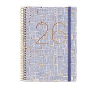 Miquelrius - 2026 Day to Page Diary A5+ (155 x 213 mm), Daily Planning, Hardboard Cover, Spiral Binding, Elastic Closure, 80gsm Paper, Multilingual