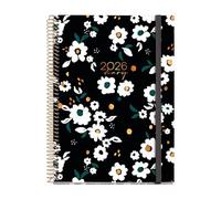 Miquelrius - 2026 Day to Page Diary, Similar A5+ (155 x 213 mm), Daily Planning, Hard Cardboard Cover, Spiral, Elastic Closure, Paper 80 g/m², Spanish-EN-PT, Noir garden