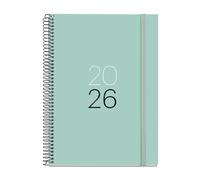 Miquelrius - 2026 Day to Page Diary, Similar A5+ (155 x 213 mm), Laminated Cardboard Cover, Spiral and Elastic Closure, Daily Planning, Paper 80 g/m², ES-EN-PT, Aqua