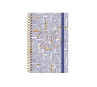 Miquelrius - 2026 Day to Page Diary, Similar A6+ (117 x 182 mm), Daily Planning, Hard Cardboard Cover, Spiral, Elastic Closure, Paper 80 g/m², CAT-EN-PT, Lines
