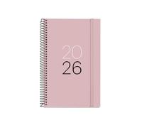 Miquelrius - 2026 Day to Page Diary, Similar A6+ (117 x 182 mm), Laminated Cardboard Cover, Spiral and Elastic Closure, Daily Planning, Paper 80 g/m², ES-EN-PT, Sand