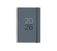 Miquelrius - 2026 Day to Page Diary, Similar A6+ (117 x 182 mm), Laminated Cardboard Cover, Spiral and Elastic Closure, Daily Planning, Paper 80 g/m², ES-EN-PT, Sand