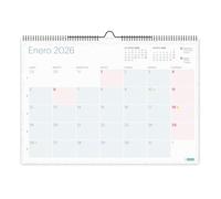 Miquelrius - 2026 Lovely Wall Calendar - A3 Year Organiser - 420 x 296 mm, Space to Note, 12 Month Planner, Double Spiral, Spanish, Includes Stickers, Pastel Colours