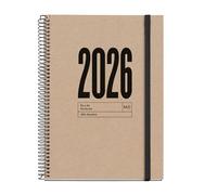 Miquelrius - 2026 Sustainable Day Per Page Diary, Similar A5+ (155 x 213 mm), Daily Planning, Recycled Cover Lined Cardboard, Recycled Paper 100 g/m², Rubber Closure, CAT-EN-PT, Natural