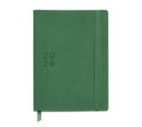 Miquelrius - 2026 Week to View Diary, Compact Size (140 x 190 mm), Week to View Planning, Leather Stitched Cover, 100 g/m² Paper, Rubber Closure and Colour Tinted Cut, ES-EN-PT, Green