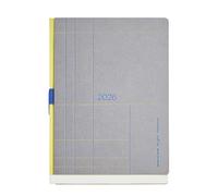 Miquelrius - 2026 Week to View Diary, Similar A5+ (155 x 213 mm), Weekly Planning, Cover Stitched Kraft Cardboard with Stamping, Ivory Paper 100 g/m² FSC, Pen Holder, ES-EN-PT, Grey