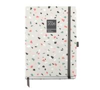 Miquelrius - 2026 Week to View Diary, Similar A5+ (155 x 213 mm), Weekly Planning, Hard Cardboard Cover, Spiral, Elastic Closure, Paper 80 g/m², CAT-EN-PT, Terrazzo