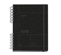 Miquelrius - 2026 Week to View Diary, Similar A5+ (160 x 218 mm), Weekly Planning, Textured Cover, 100 g/m² Paper, Elastic Closure, Metal Spiral Divided, ES-EN-PT, Black