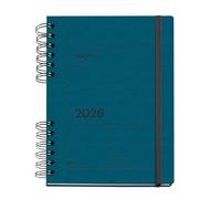 Miquelrius - 2026 Week to View Diary, Similar A5+ (160 x 218 mm), Weekly Planning, Textured Cover, 100 g/m² Paper, Elastic Closure, Metal Spiral Divided, CAT-EN-PT, Navy
