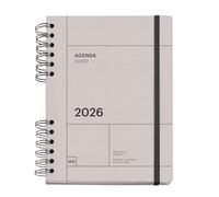 Miquelrius - 2026 Week to View Diary, Similar A5+ (160 x 218 mm), Weekly Planning, Textured Cover, Paper 100 g/m², Elastic Closure, Metal Spiral Divided, CAT-EN-PT, Grey