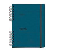 Miquelrius - 2026 Week to View Diary, Similar A5+ (160 x 218 mm), Weekly Planning, Textured Cover, Paper 100 g/m², Elastic Closure, Metal Spiral Divided, ES-EN-PT, Navy